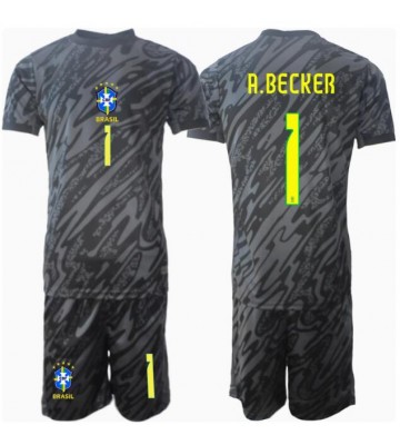 Brasilien Alisson Becker #1 Målvakt Borta Kläder Barn Copa America 2024 Kortärmad (+ Korta byxor)